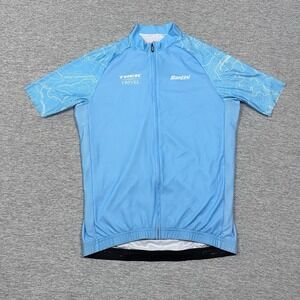 Santini Cycling Jersey Mens Medium Blue Trek Travel Short Sleeve Bike Riding